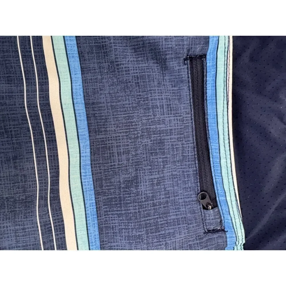 Speedo Men's Swim Trunks Shorts Lined Striped Active Blue Swimsuit - Medium